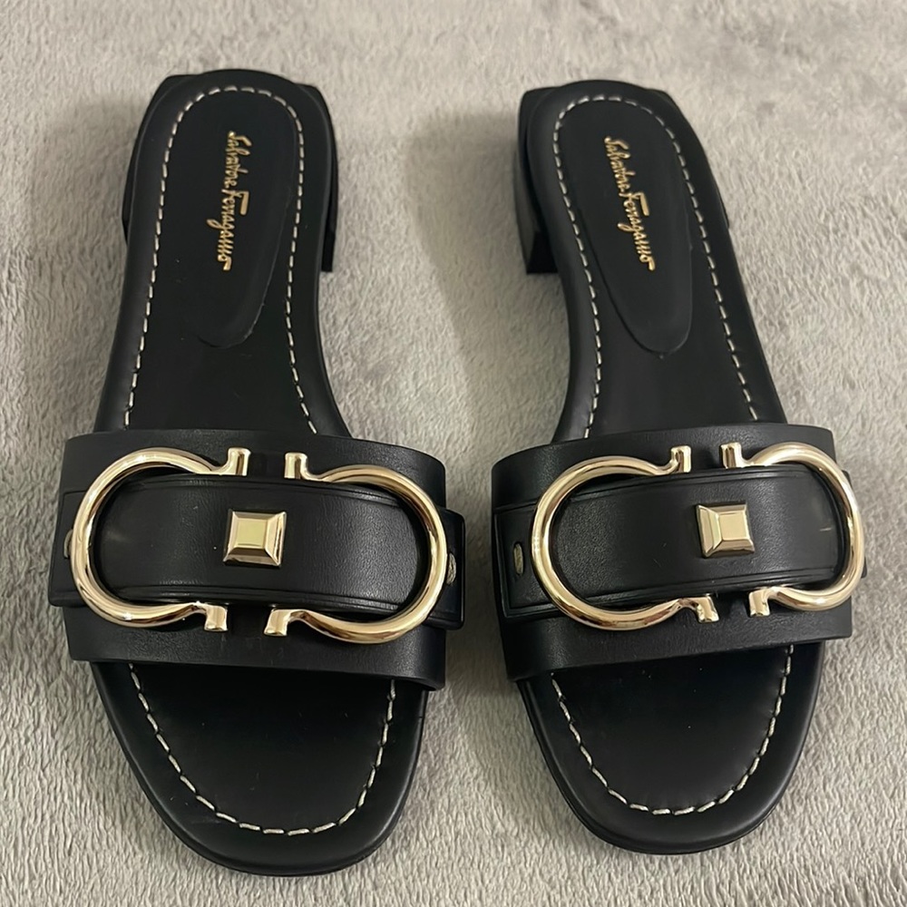 Ferragamo sandals. Black. Size 6C..